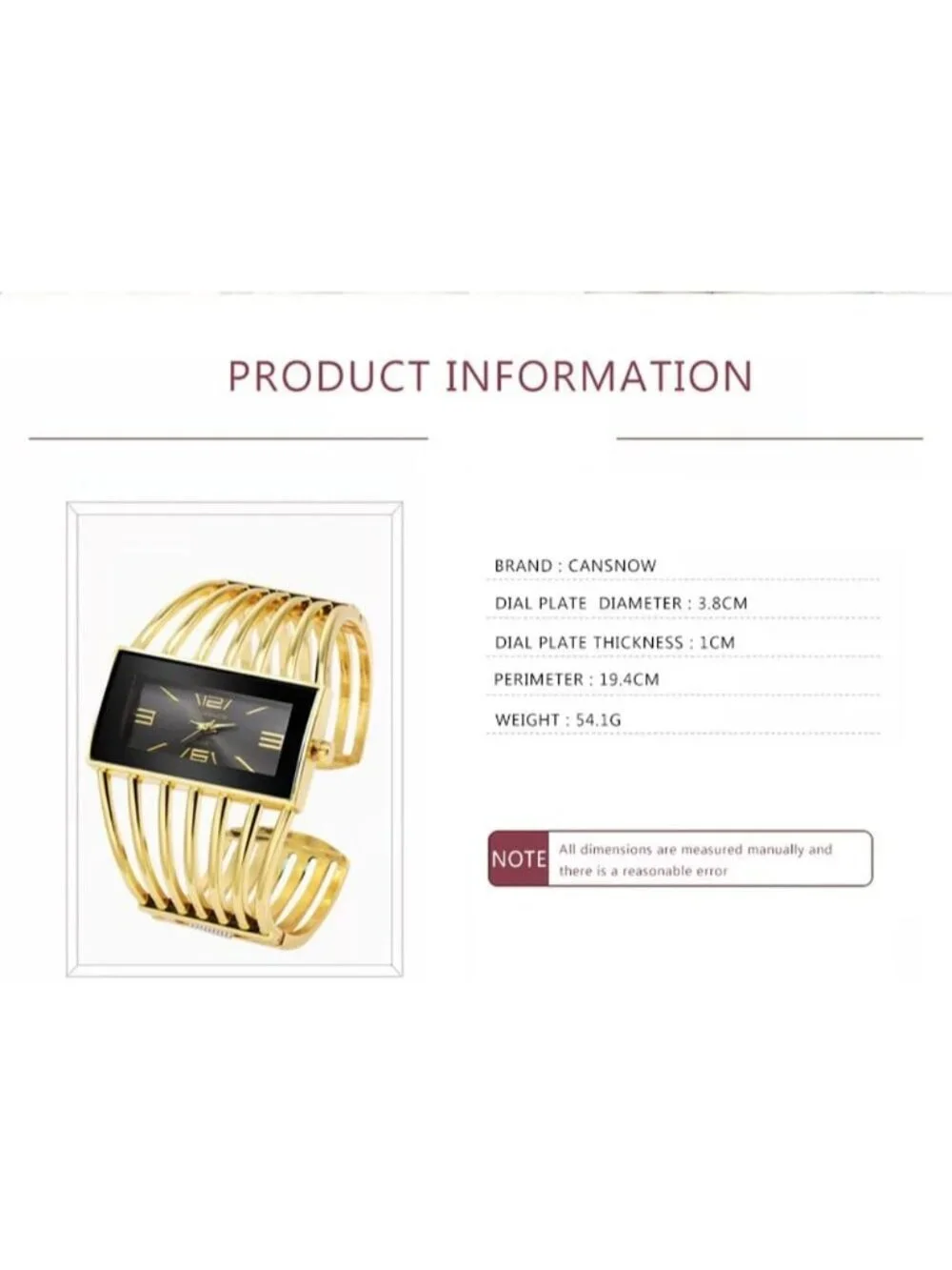 Women's Silver Analog Quartz Rectangular Dial Hollow Luxury Cuff Bracelet Watch